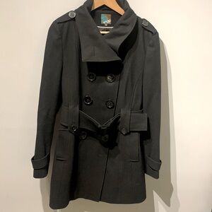 Snap Black Wool Blend Pea coat